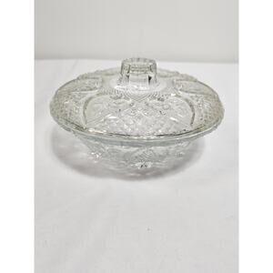 Vintage Lead Crystal Cut Glass Candy Bowl With Lid Heart 6.75” Diameter